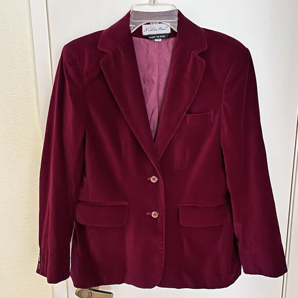Vintage N’est-ce Pas? Berry Red Velvet Blazer Women’s Size 11/12 Tailored Jacket - Picture 1 of 10